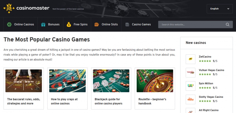 Find the most popular casino games at CasinoMaster.com